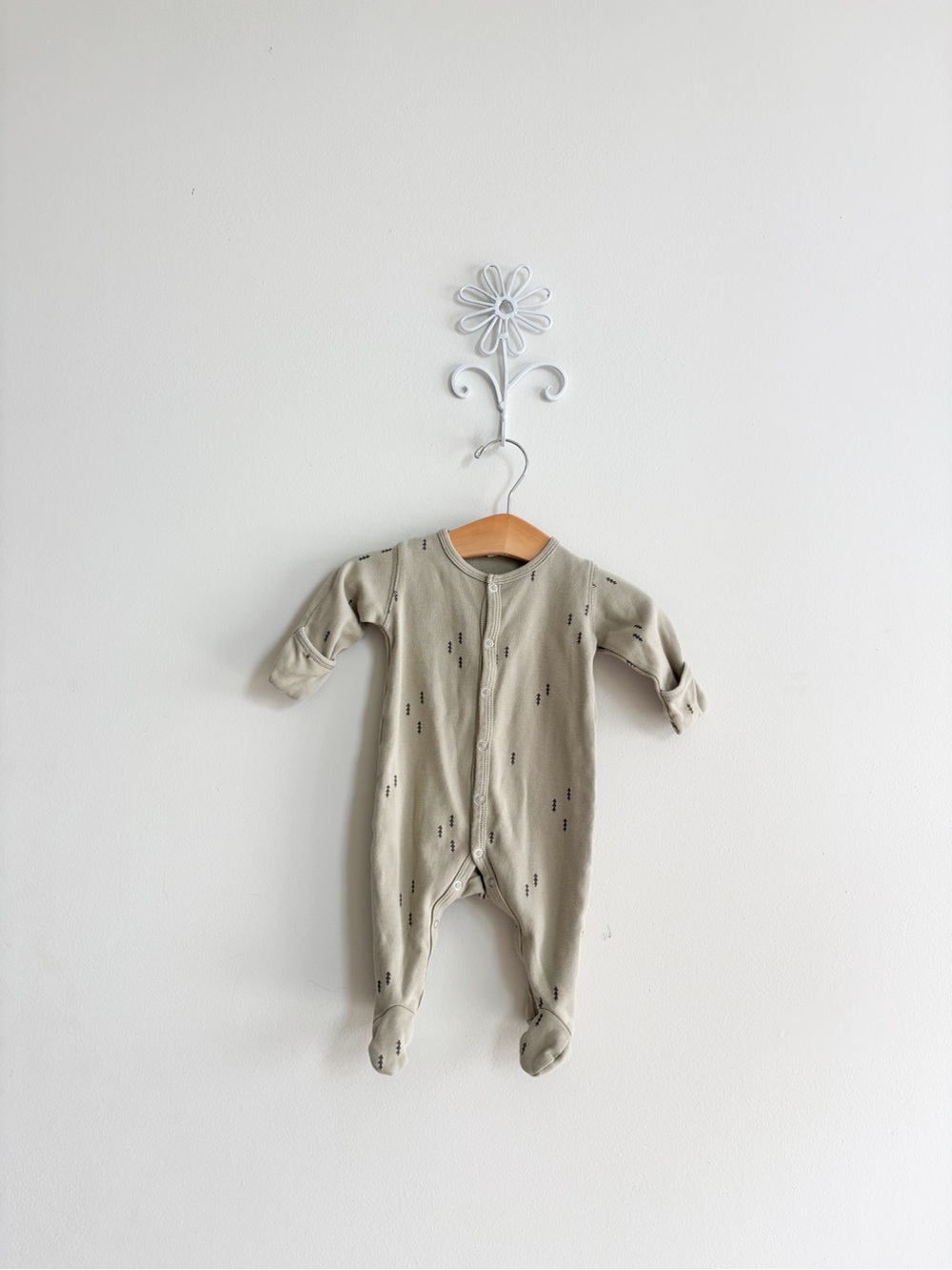 Quincy Mae Sage Footed One-Piece with evergreen tree print